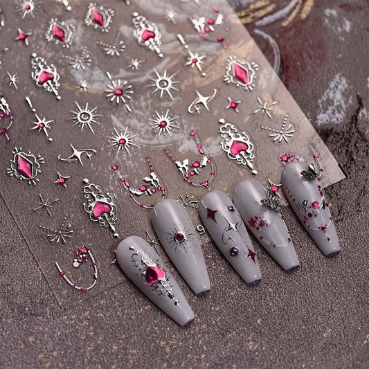 5D Embossed Heart Nail Stickers Decals 3D Self-Adhesive Star Nail Art Stickers Sliver Nails Art Decals Jelly Design Nail Supplies Cute Nails Accessories for Women DIY Manicure Decoration 1Sheet