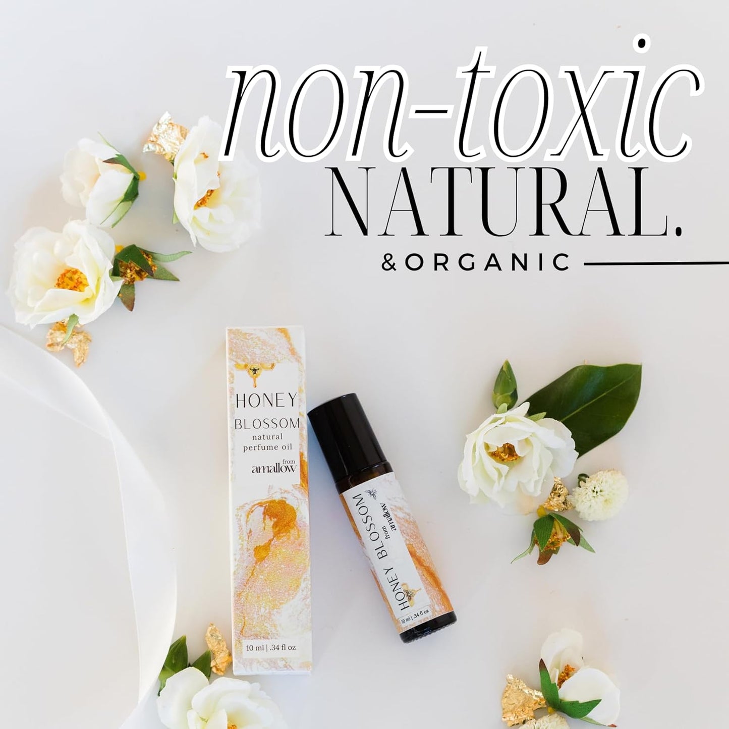 Amallow All Natural Non-Toxic Perfume Roller - Made With Pure and Organic Essential Oils - Hints of Honey, Vanilla, Lavender, Frankincense, Bergamot, Rosemary & Chamomile (Honey Blossom)