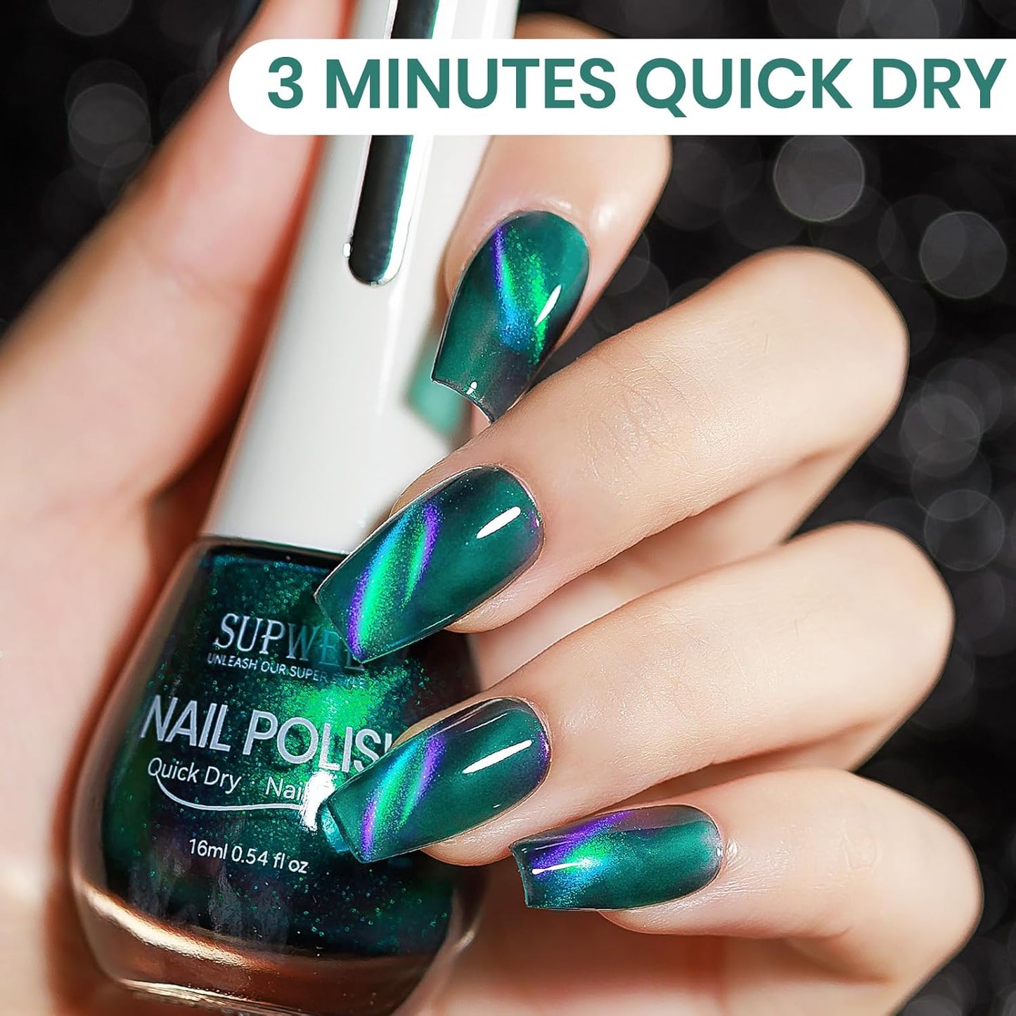 Green Magnetic Nail Polish, Cateye Nail Polish Non Gel Quick Dry Lacquer Manicure Gift For Women Girls 16ml/0.54 oz