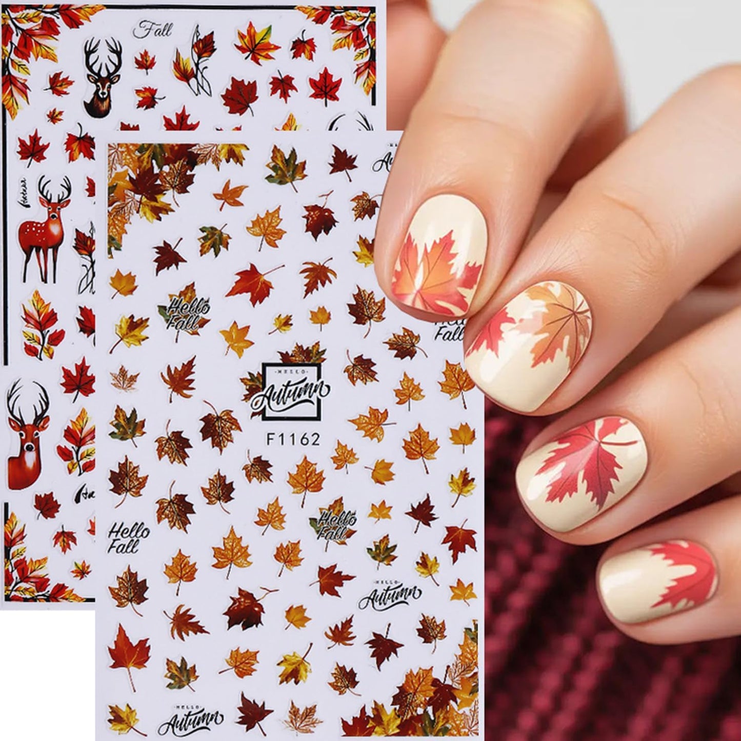 8 Sheets Thanksgiving Nail Art Stickers Decals Fall Maple Leaf Nails Decals Self-Adhesive Autumn Maple Leaves Nails Stickers for Nail Art Pumpkin Decals