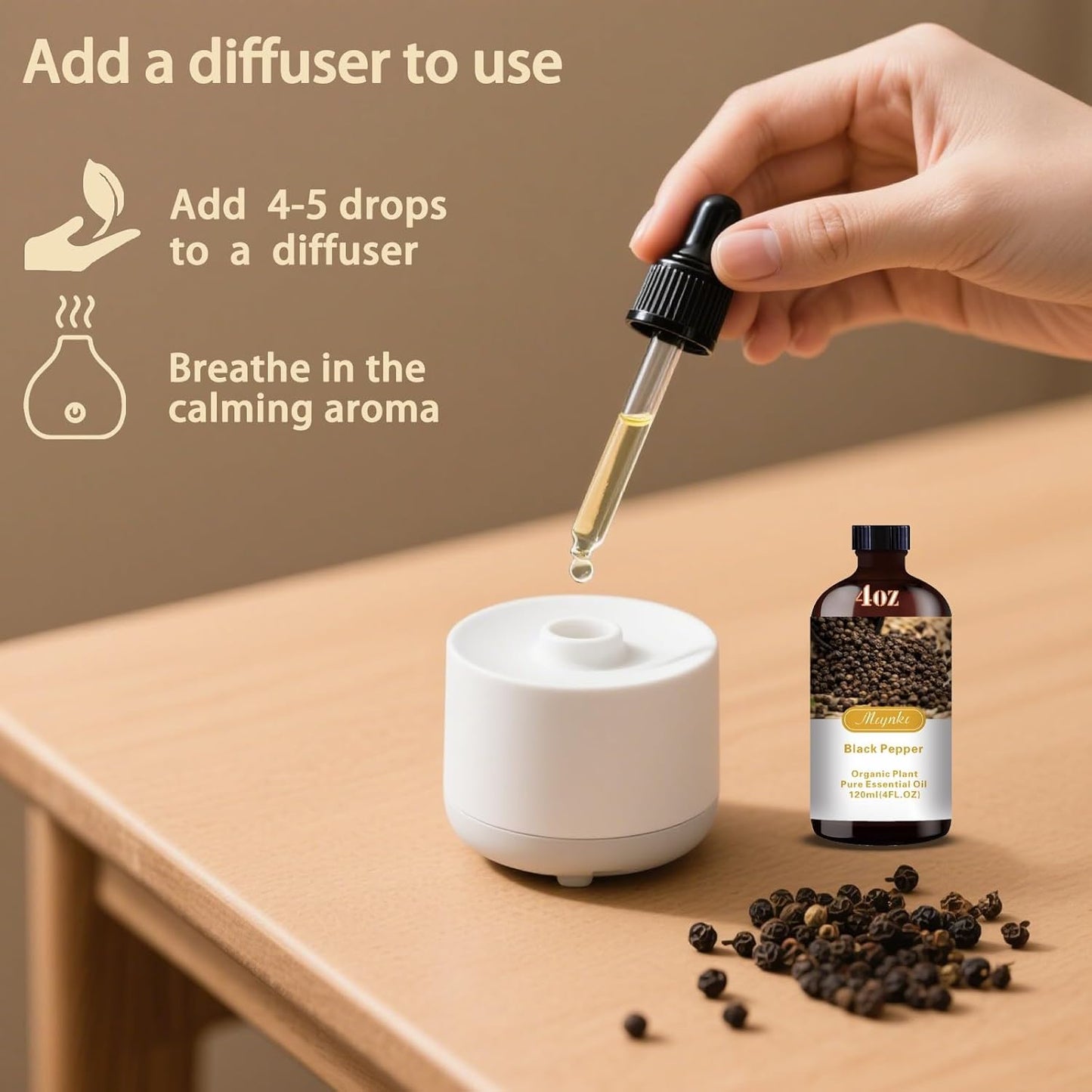 Black Pepper Fragrance Oil-Black Pepper Essential Oil 4.33oz (130ml)-100% Pure Natural Scent for Diffusers, Candles, Soap Making & Aromatherapy-Relaxing Home & Gift Essential Oil for Bath, Massage