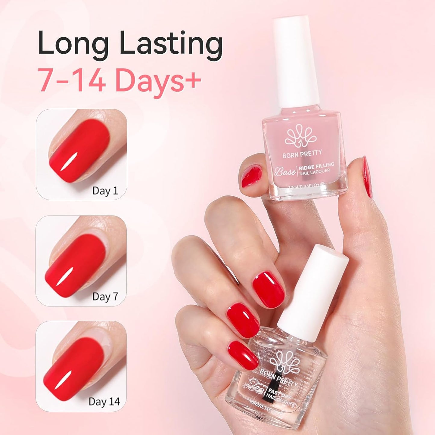 Born Pretty Clear Nail Polish Base and Top Coat Set 2 PCS High Shine Glossy Finish Quick-Dry No U V Needed Low Odor Natural Compatible with Nail Lacquer DIY Salon 0.34 fl oz Each