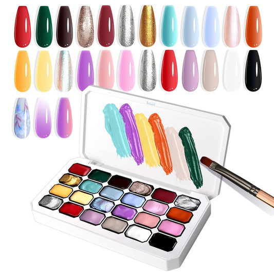 Gradient Painting Gel, 24 Gliter Colors Ombre Gel Nail Polish for Pigment Pat Silver&Gold Aura Nails, French Manicure DIY Nail Art Long-lasting No-wipe Palette C