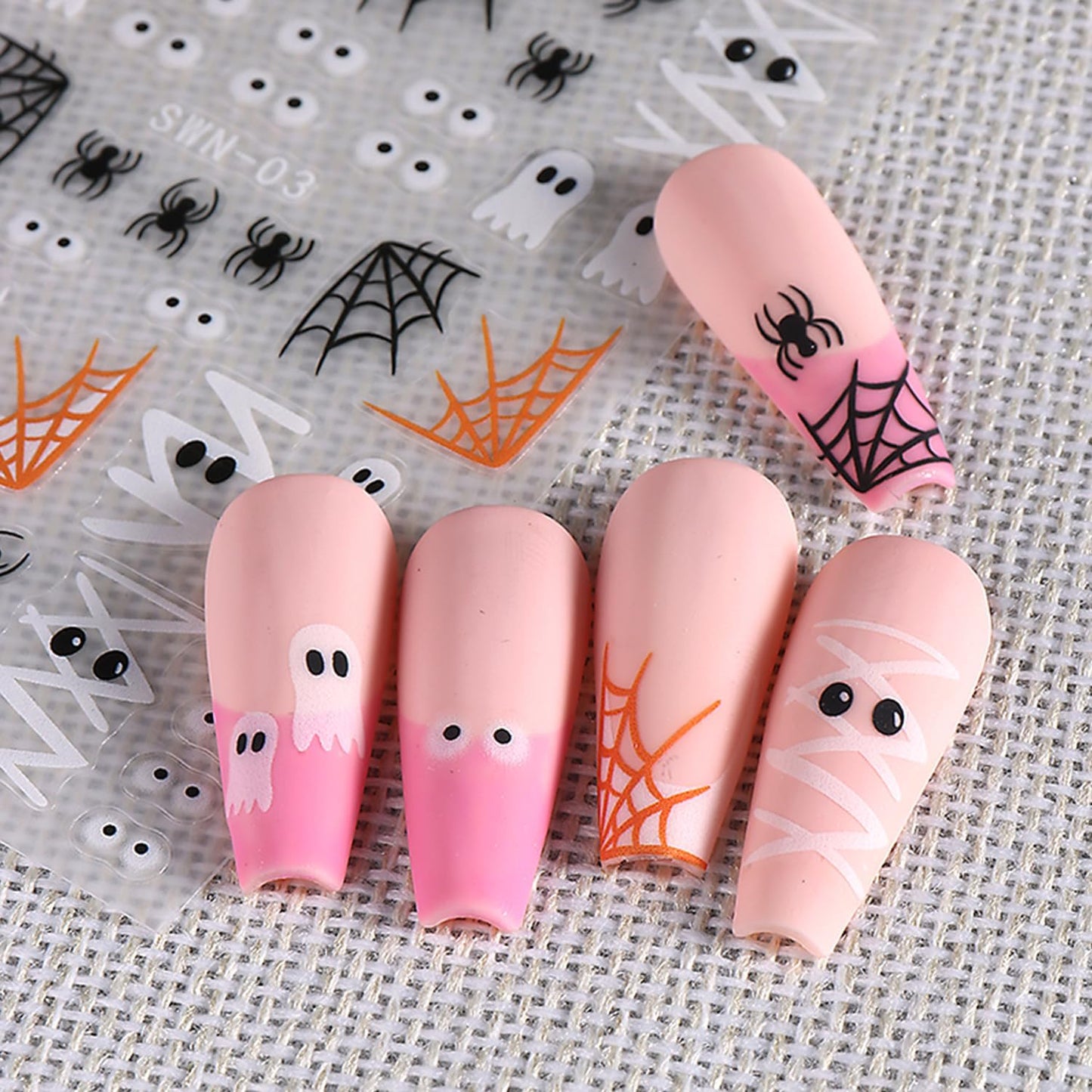Halloween Nail Art Stickers Decals Ghost Pumpkin Spider Nails Sticker 5D Embossed Skull Hand Nails Decals Self-Adhesive Spider Web Eye Nail Art Decal for Women Halloween Decor