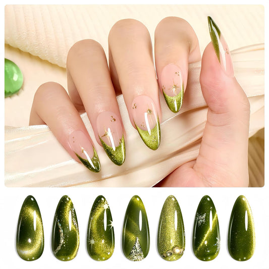 Beetles Olive Green Cat Eye Gel Nail Polish, 15ML Holographic Glitter Magnetic Soak Off UV Nail Art Manicure Gifts for Women