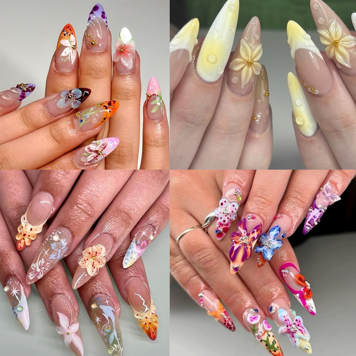 5D Embossed Flower Nail Art Stickers Decals 2 Sheets Summer Flowers Nail Stickers Ocean Starfish Nail Decals Yellow Lily Hibiscus Tropical Floral Nail Art Design Supplies for Women DIY Manicure Decor