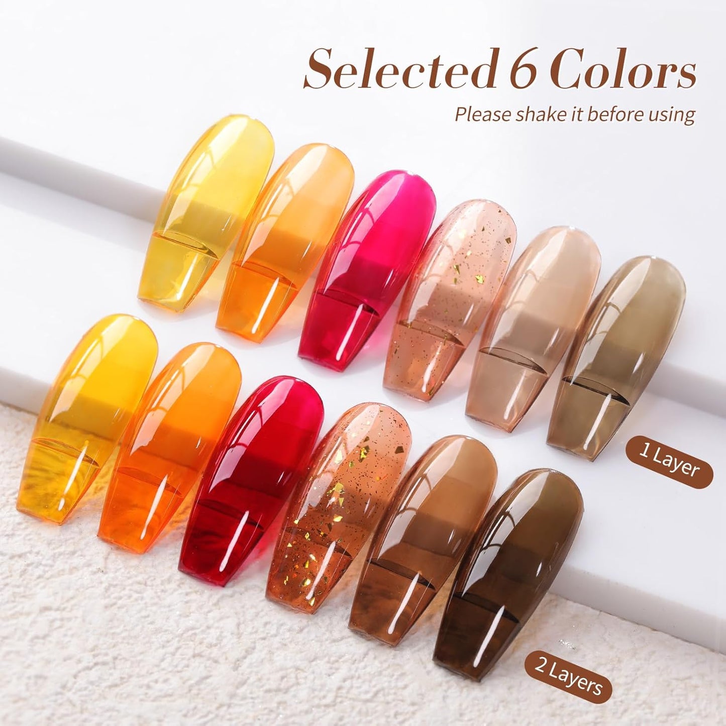 Born Pretty Jelly Gel Nail Polish 6 Colors Fall Winter Translucent Clear Pumpkin Burgundy Wine Red Coral Burnt Orange Grey Amber Brown Gel Polish Sheer Crystal Transparent Halloween Gel Polish Set