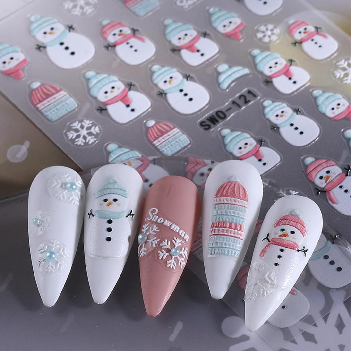 2Pcs Christmas Nail Art Stickers Decals 5D Embossed Winter Nail Decals Snowflake Nail Stickers Pink Blue Hat Scarf Snowman Nail Supplies New Year Winter Nails Supplies for Women Manicure Decoration