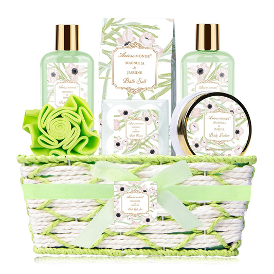 Spa Gifts for Women, Bath Sets, 7Pcs Spa Gift Set w/Shower Gel, Bubble Bath, Bath Salts, Bath Bomb, Body Lotion, Christmas Gifts for Women, Magnolia & Jasmine Bath Set