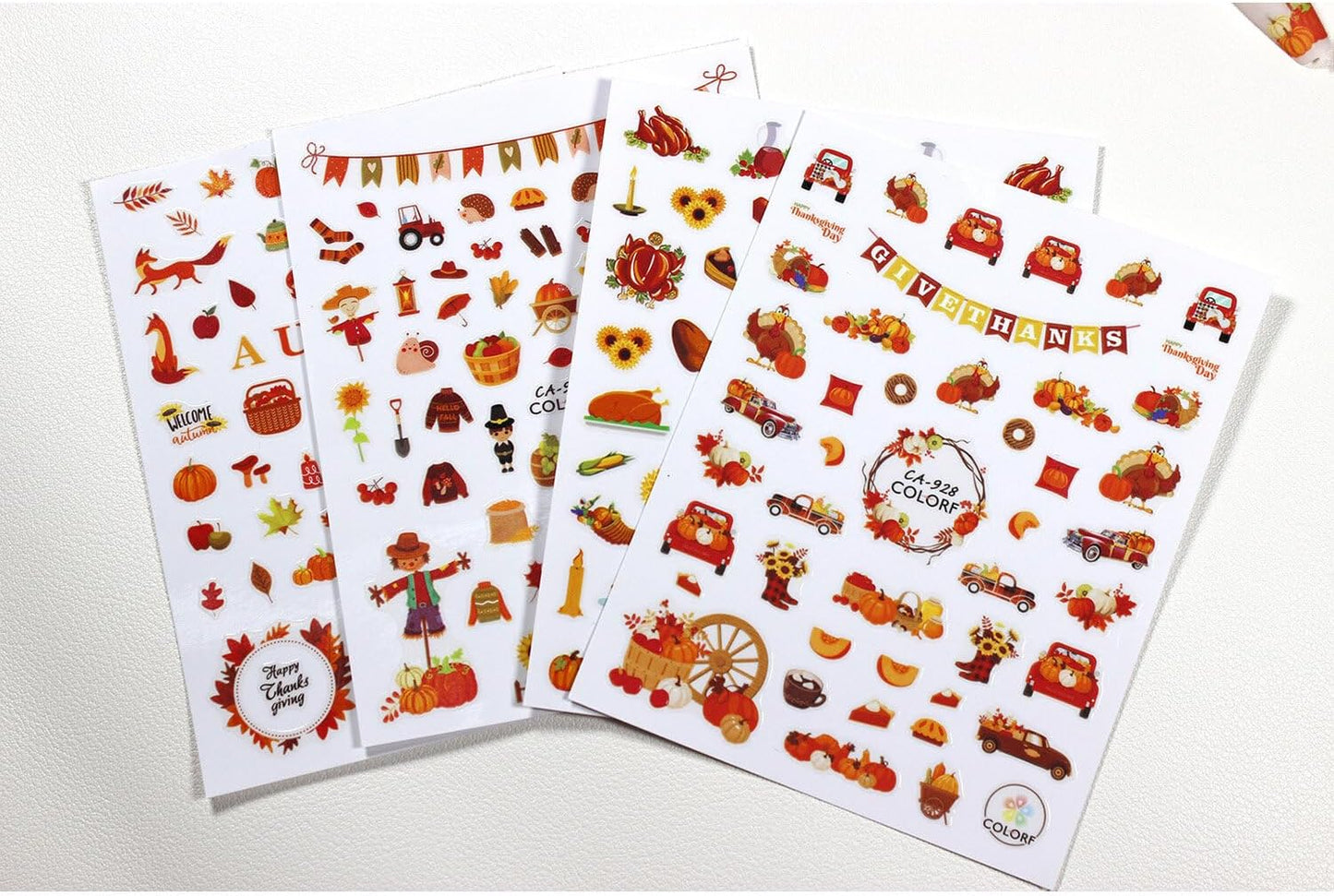 Fall Nail Art Stickers Thanksgiving Day Turkey Pumpkin Nail Decals 3D Self-Adhesive Holiday Maple Leaf for DIY Autumn Party Nail Supplies Decoration 8 Sheets