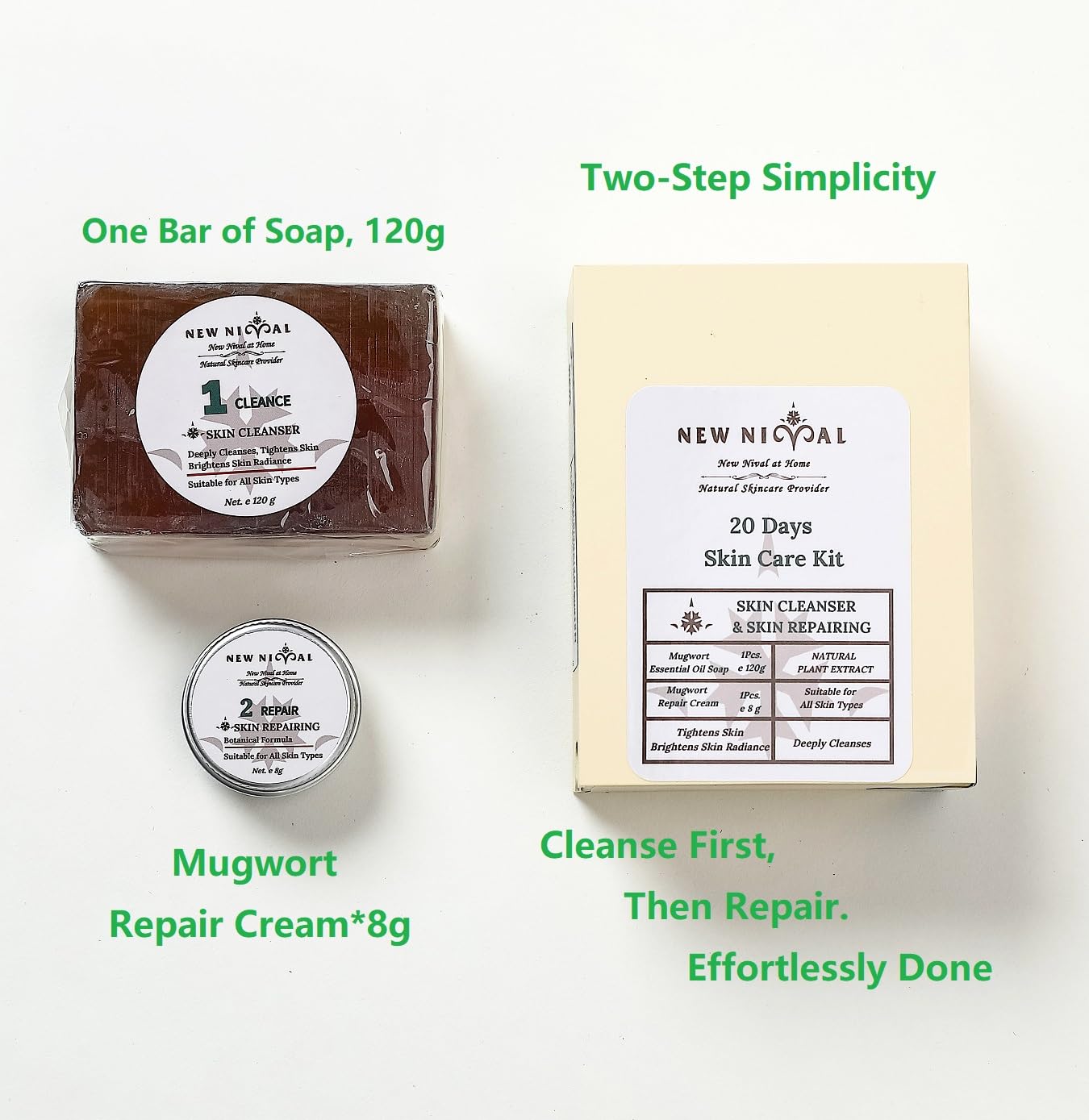 40 Days Complete Acne Skin Care Kit.Mugwort Essential Oil Soap -1Pcs,120g-For Moisturize,Balance Skin.-Acne Recovery Ointment for Facial Acne&Pores-2Pcs,16g.