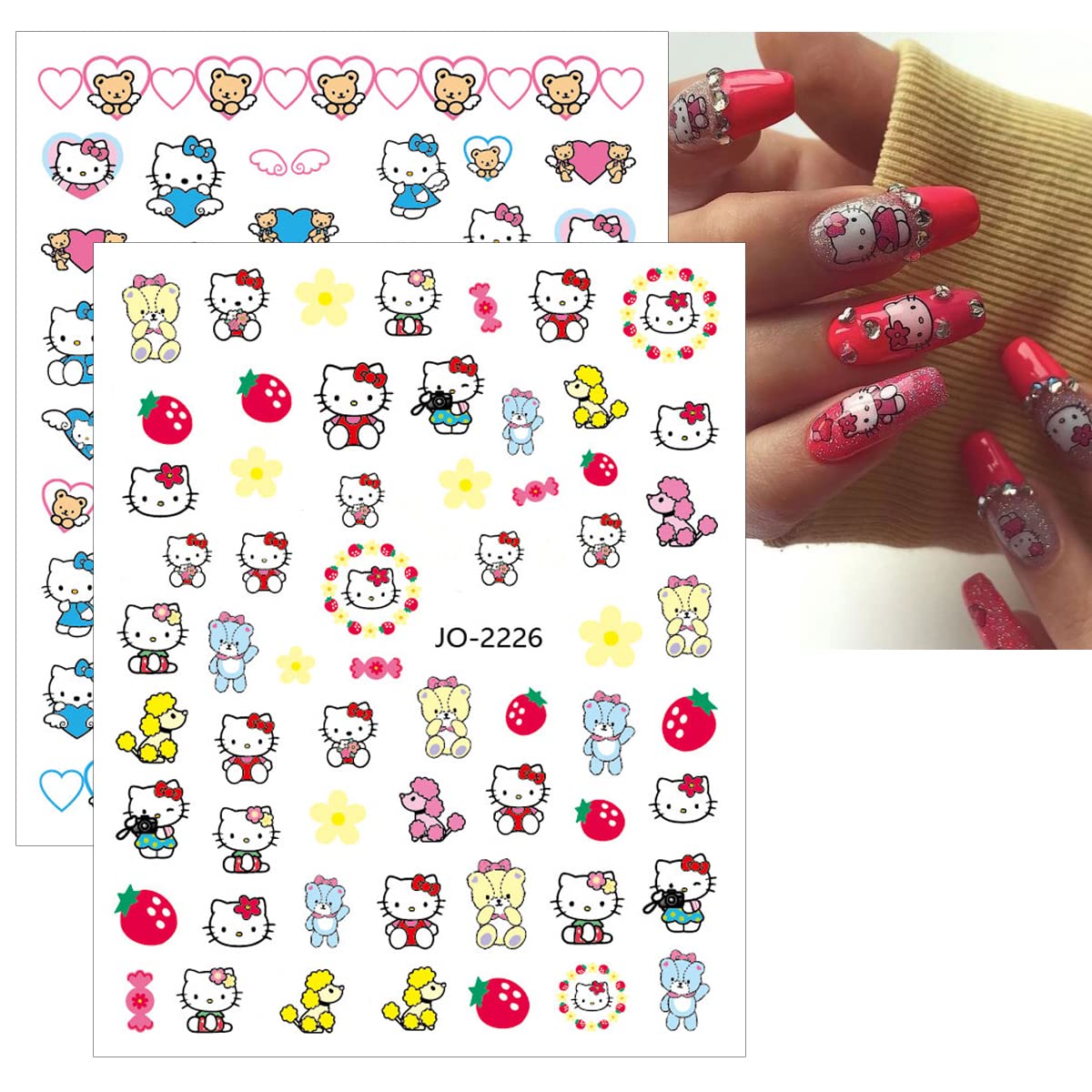 8x Cute Cat Nail Charms, Self Adhesive Kawaii Nail Design Decals - 3D Stickers for Women Girls DIY Manicure Decoration