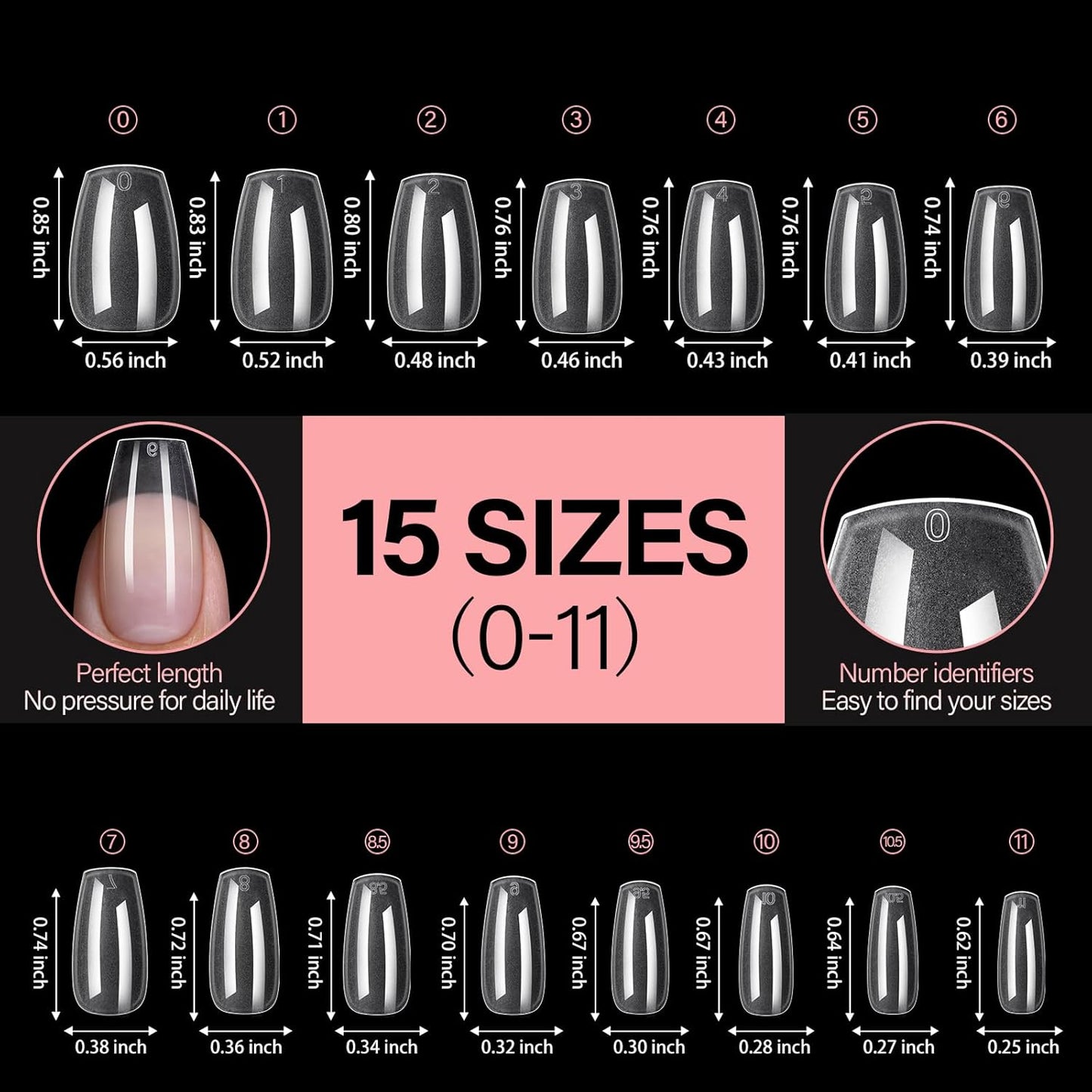 AILLSA Medium Coffin Nail Tips - Pre-shaped False Nail Tips Full Cover Matte Thickened Nails Tips, Fake Nails 450pcs 15 Sizes for DIY