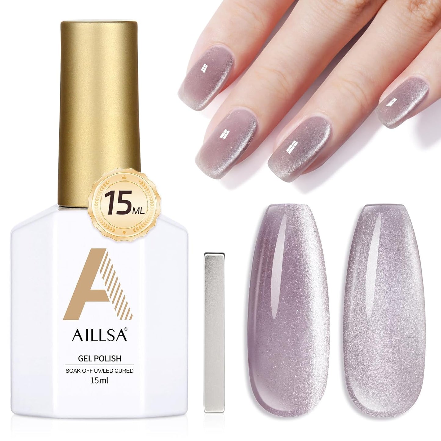 AILLSA Cat Eye Gel Nail Polish Purple Crystal Glitter Polish with Magnet, Smokey Glass Jelly Nail Polish Sparkle Shimmer Reflective Translucent Color U V Gel Salon DIY at Home 0.5 OZ GF23