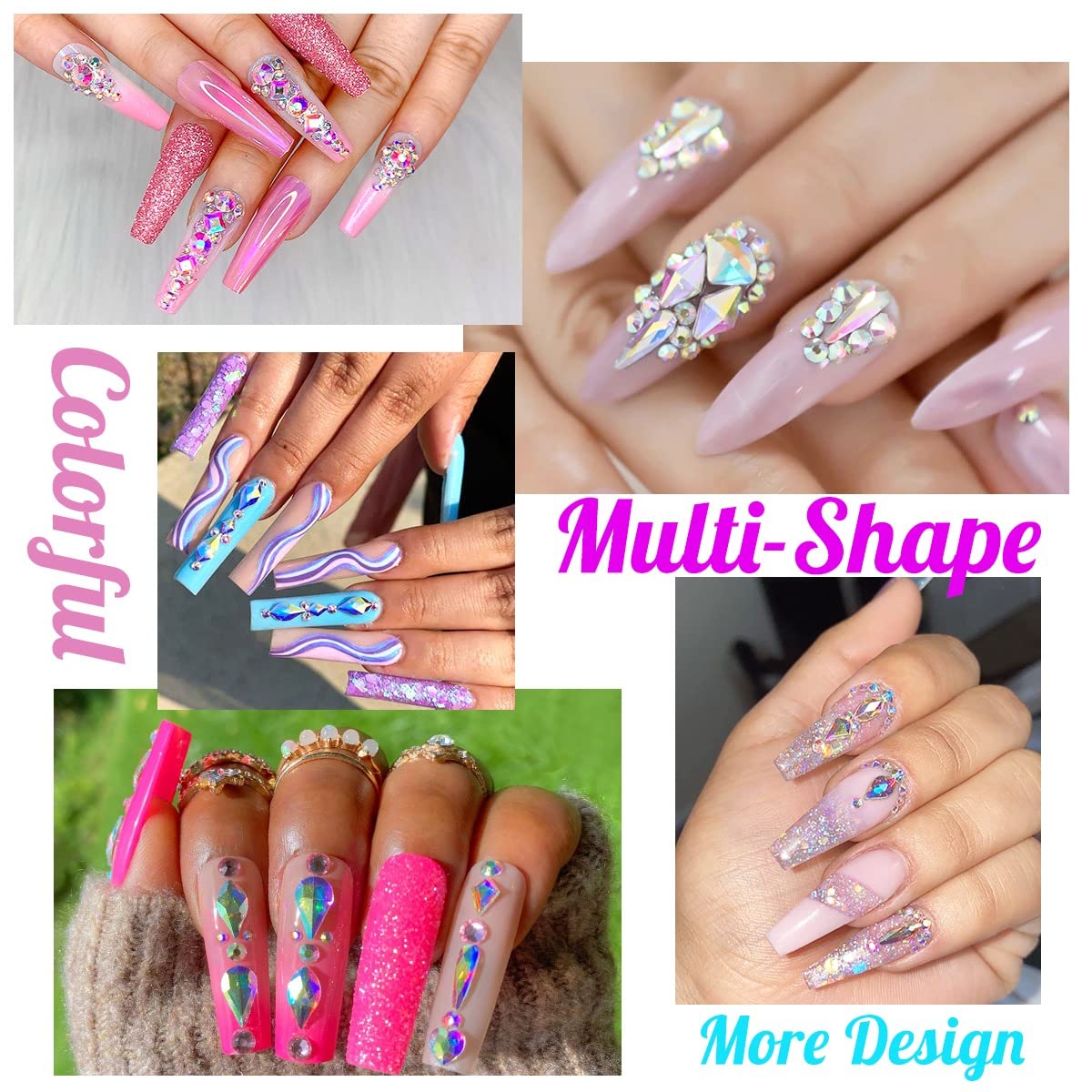 4080Pcs Crystal AB Nail Rhinestones Multi Shapes Flatback Crystal White AB Gems Round Beads K9 Glass Stones Diamonds jewels Nail Art Supplies Nail Charms for Nails Faces Eyes Makeup DIY Crafts