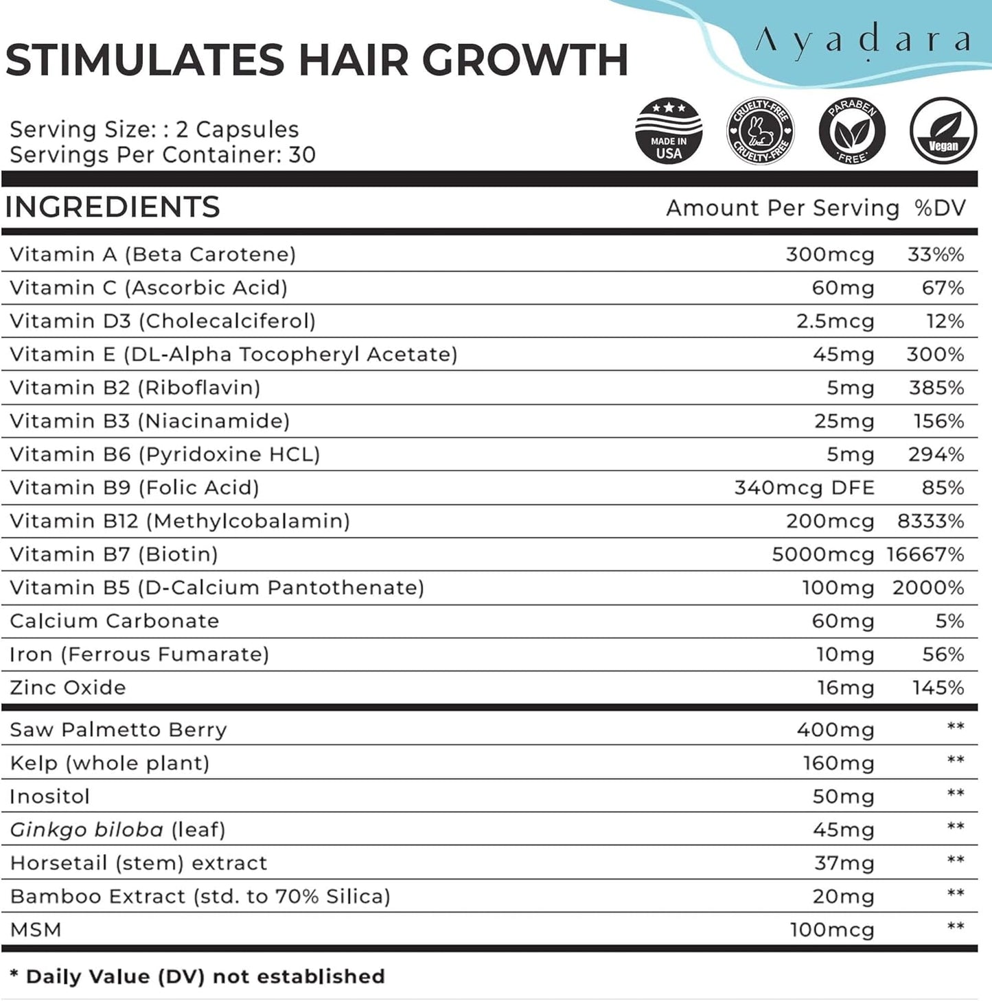 Hair Skin and Nails Vitamins 60 Capsules, Premium Biotin Hair Growth Vitamins, Skin, Nail - Hair Growth Supplement, Natural Hair, Skin, Nails Vitamins for Women & Men - Non-GMO, Gluten Free