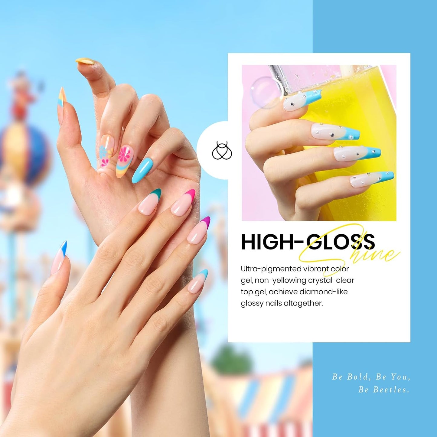 Beetles Gel Nail Polish Set- 23Pcs Color Gel Polish with Base Gel Top Coat Bright Colors, Gel Polish Kit Blue Pink Purple Orange Green Glitter Soak Off Uv Led Trendy Rainbow Nail Art