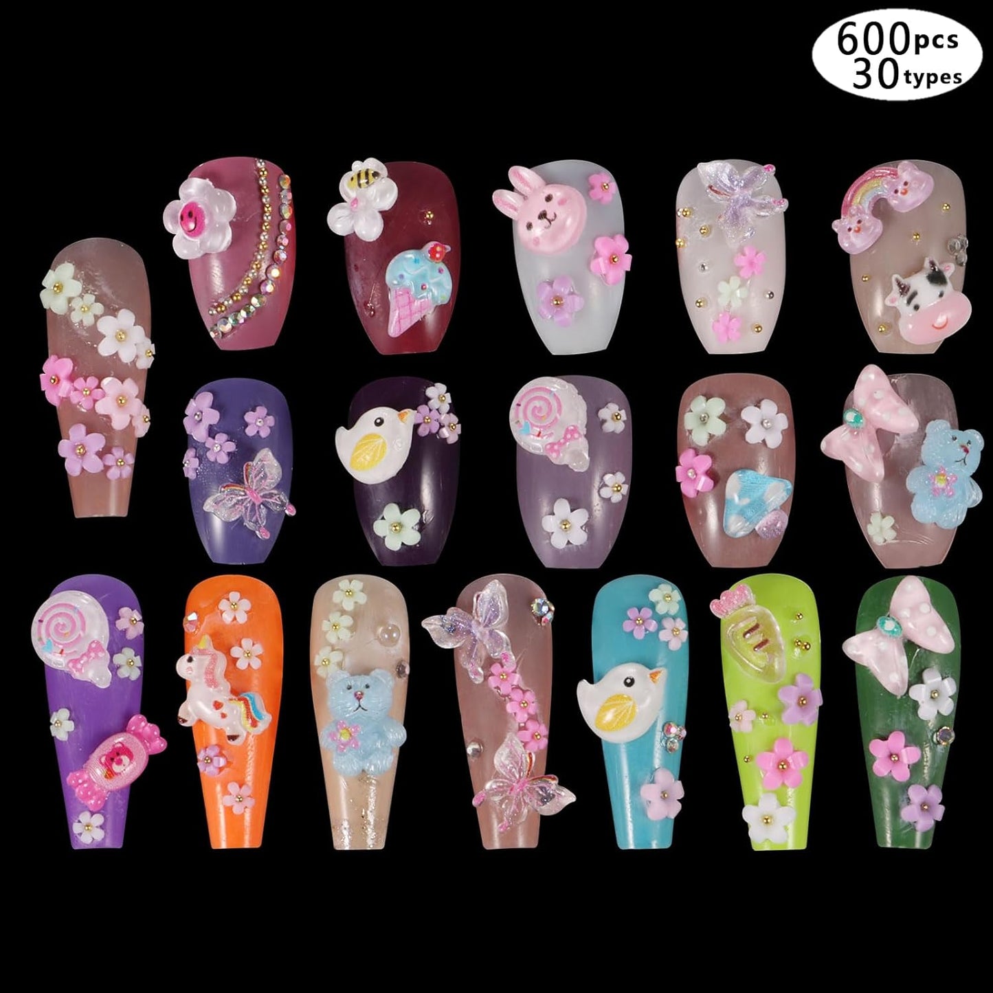 250pc 3D Nail Charms Set - Diverse Shapes & Colors for Acrylic Nails & DIY Crafts (#5)