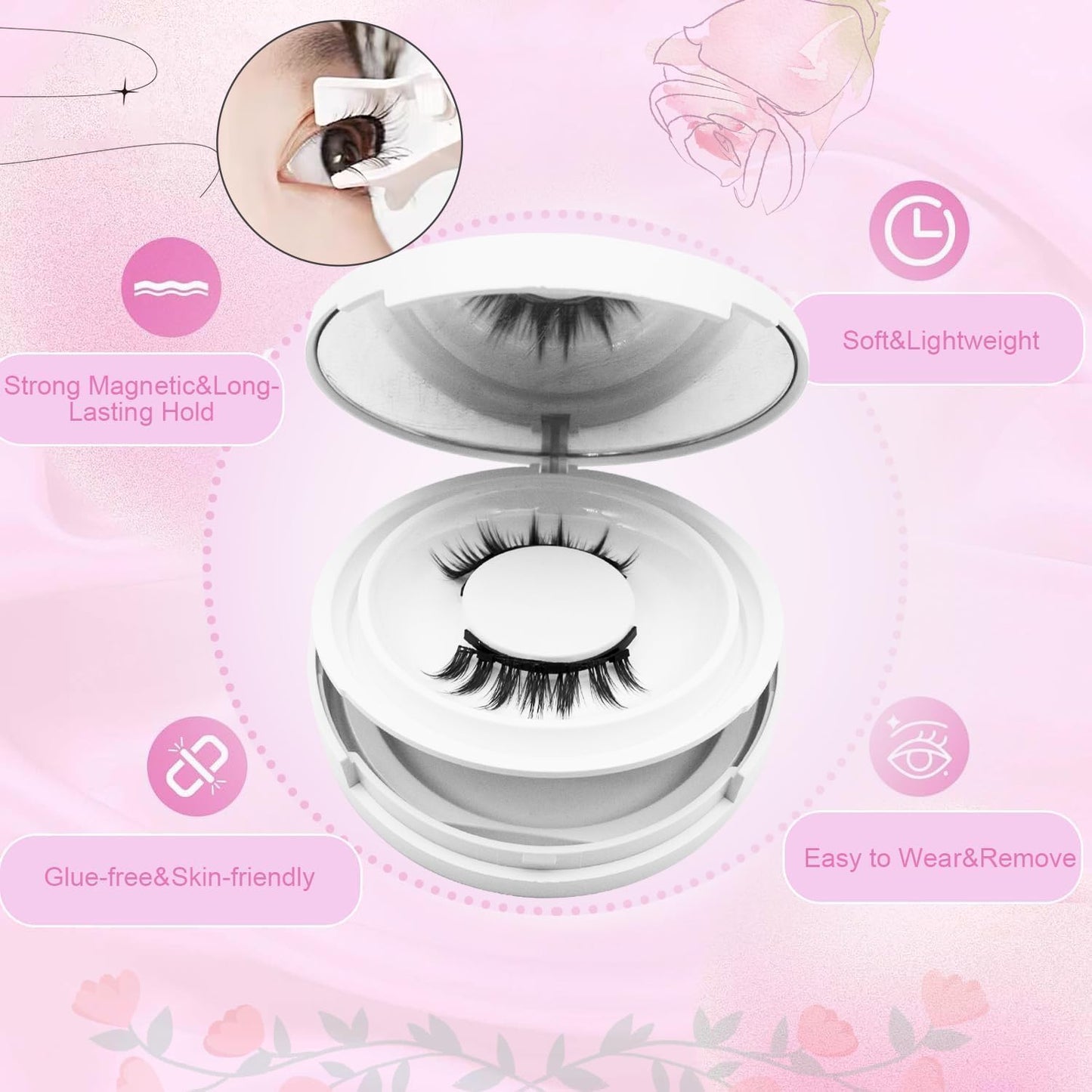 Ginani Magnetic Lashes,Magnetic Eyelashes with Applicator,2025 New Reusable Magnetic Lashes Natural Look No Glue or Liner Needed(Camellia+Iris)