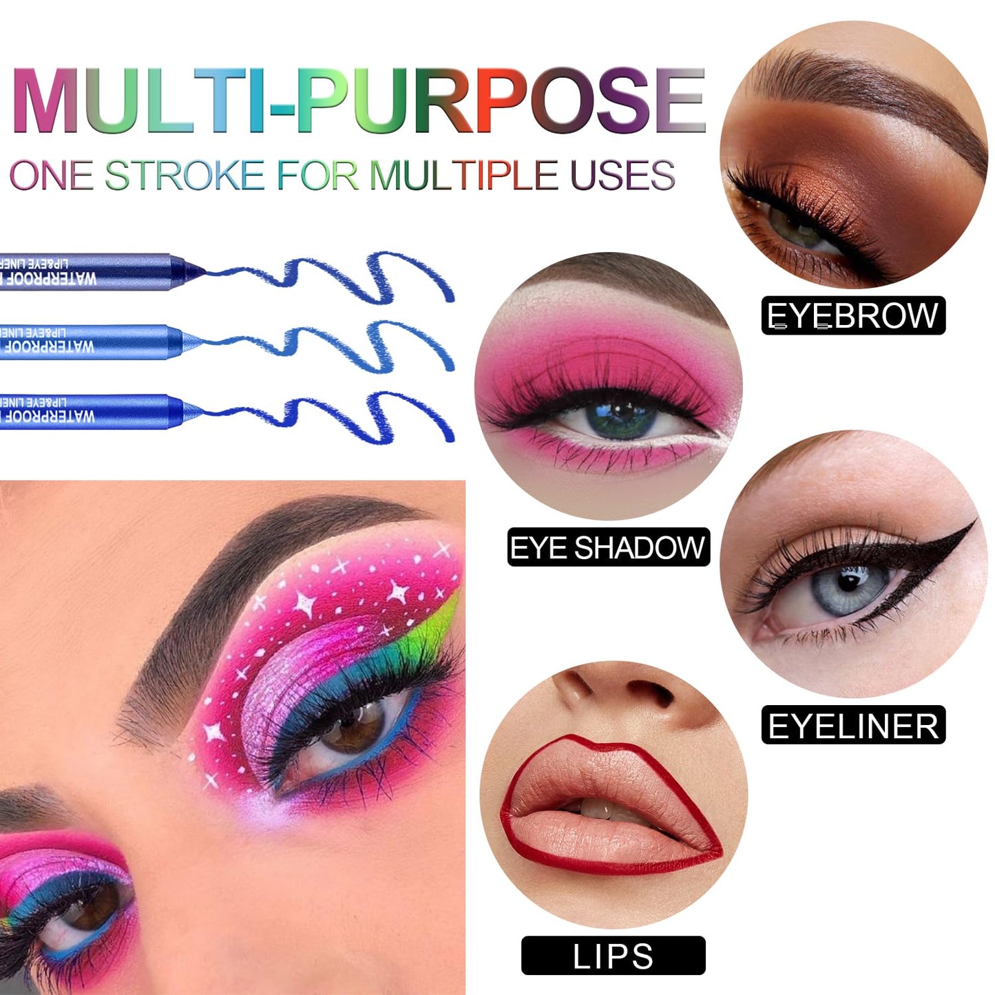 3 Colorful Eyeliner Pen Set, Eye Shadow Pencil, Pearl Eyeliner Kit Metallic Glitter Colored Eye liner for Women Eye&Lip Liner Professional Waterproof Eye Makeup (3PCS D)