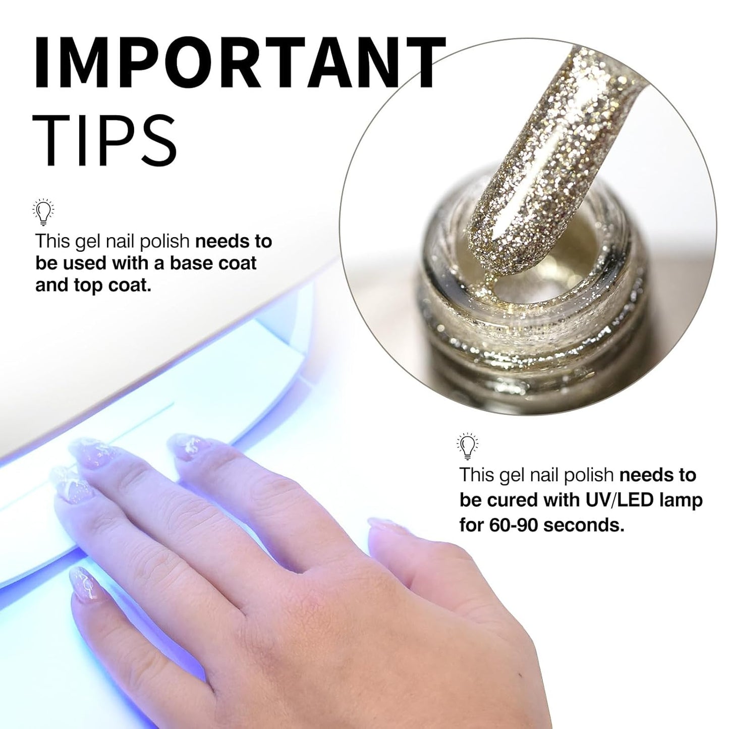 CANNI Champagne Gold Glitter Gel Polish – 9ML Sparkly Soak-Off UV/LED Gel Nail Polish, Shiny Metallic Finish for French Manicure, DIY or Salon Use