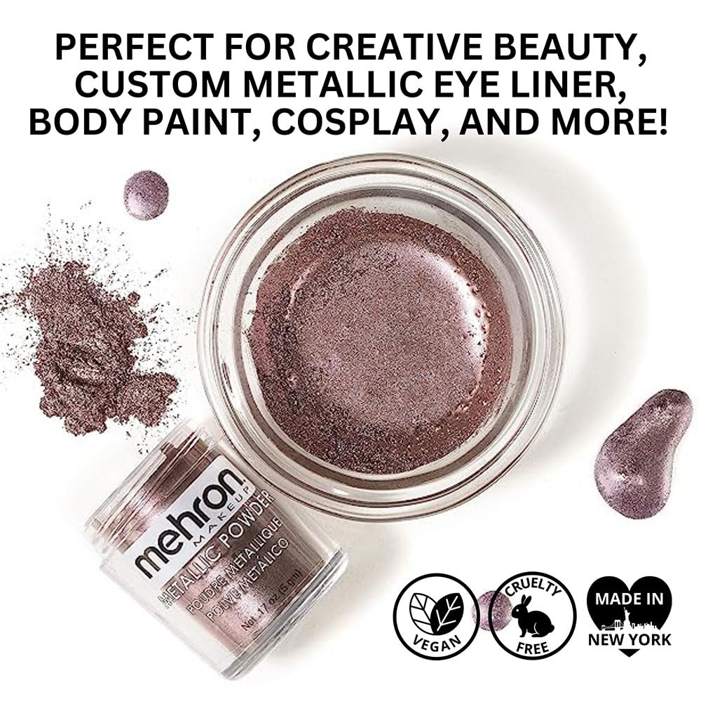 Mehron Makeup Metallic Powder (.17 oz) with Mixing Liquid (1 oz) (ROSE GOLD)