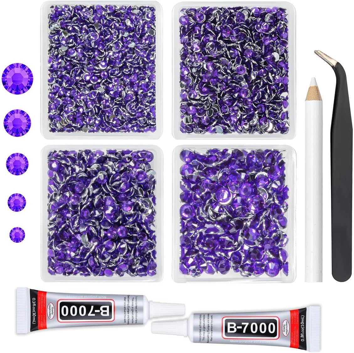 Dark Purple Crystal Resin Rhinestones w B7000 Jewelry Glue for Bedazzling Crafting Deep Purple Flatback Stones 3mm 4mm 5mm 6mm Diamonds Crystals Gems for Nails Face Eyes Makeup Tumbler Crafts