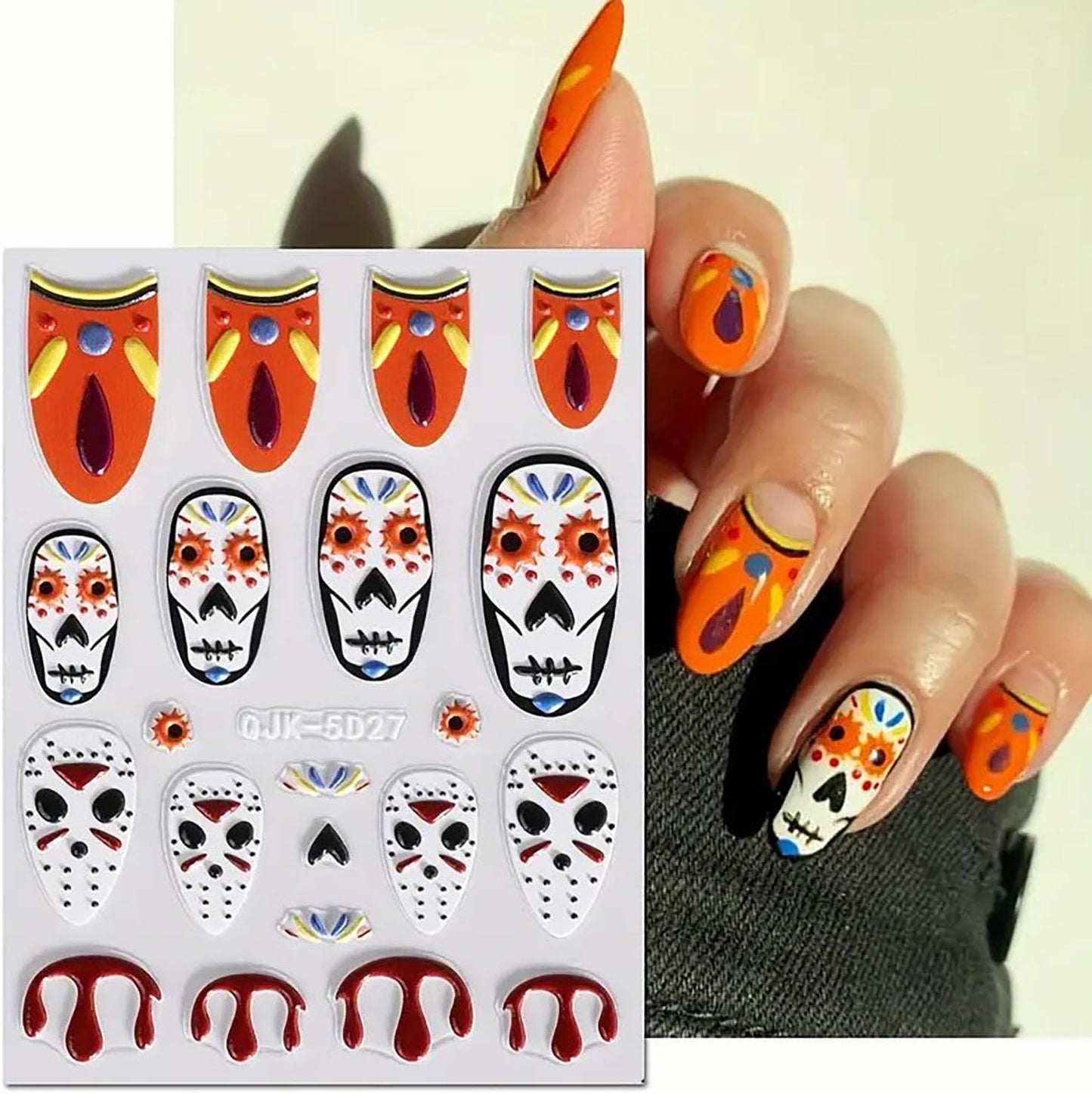 3 Sheets Halloween Nail Art Stickers Decals Pink Skull Spider Web Sugar Skull Nail Decoration 3D Self-Adhesive Nightmare Christmas Stickers for Women Girls