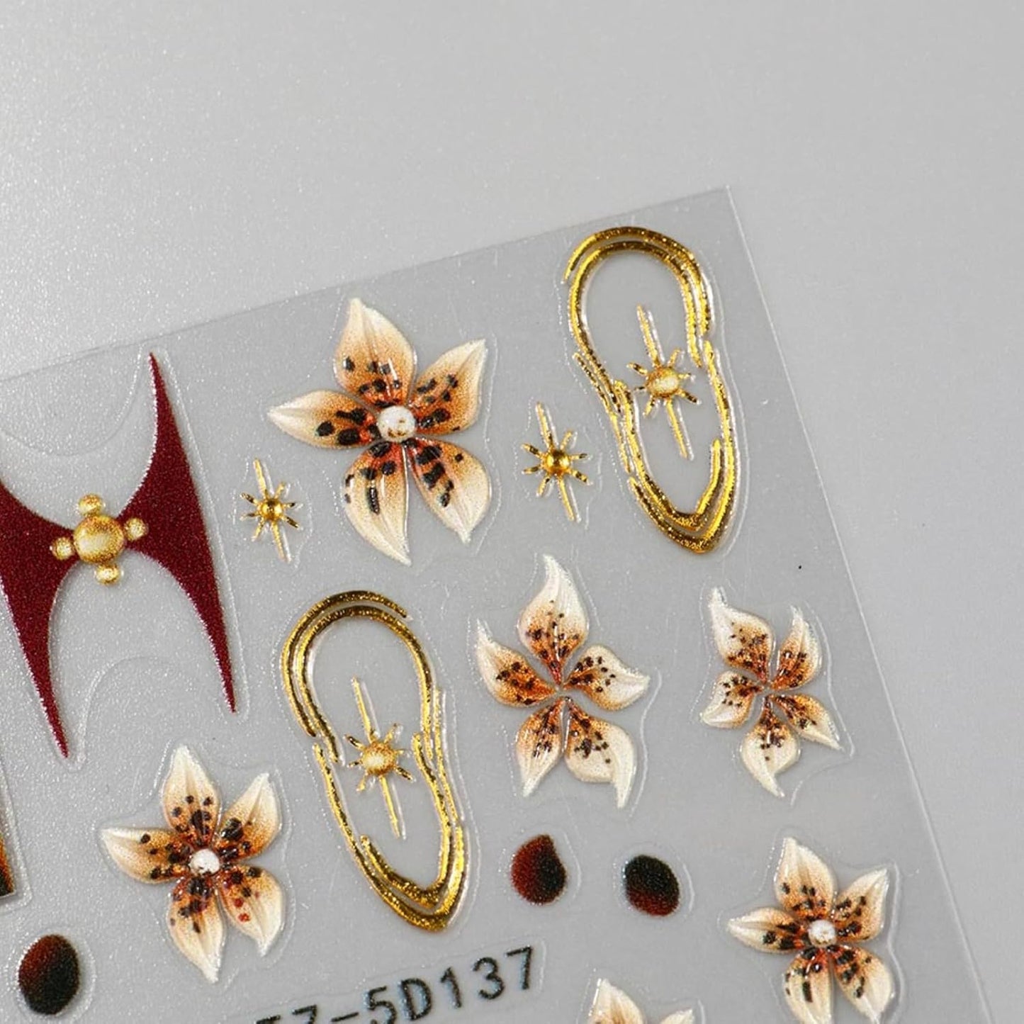 Flower Nail Art Stickers 5D Yellow Brown Flowers Nail Decals 2Pcs Leopard Print Nail Art Supplies Floral Gold Frame Star Autumn Nail Stickers French Sliders for Women Thanksgiving Nail Decorations