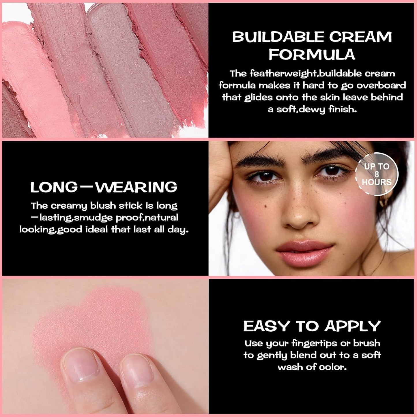 FOCALLURE Cream Blush Makeup,Buildable Blush Stick for Cheeks,Matte and Dewy Finish,Long Wearing,Easy Application,Lightweight Multi Stick,BABY PINK