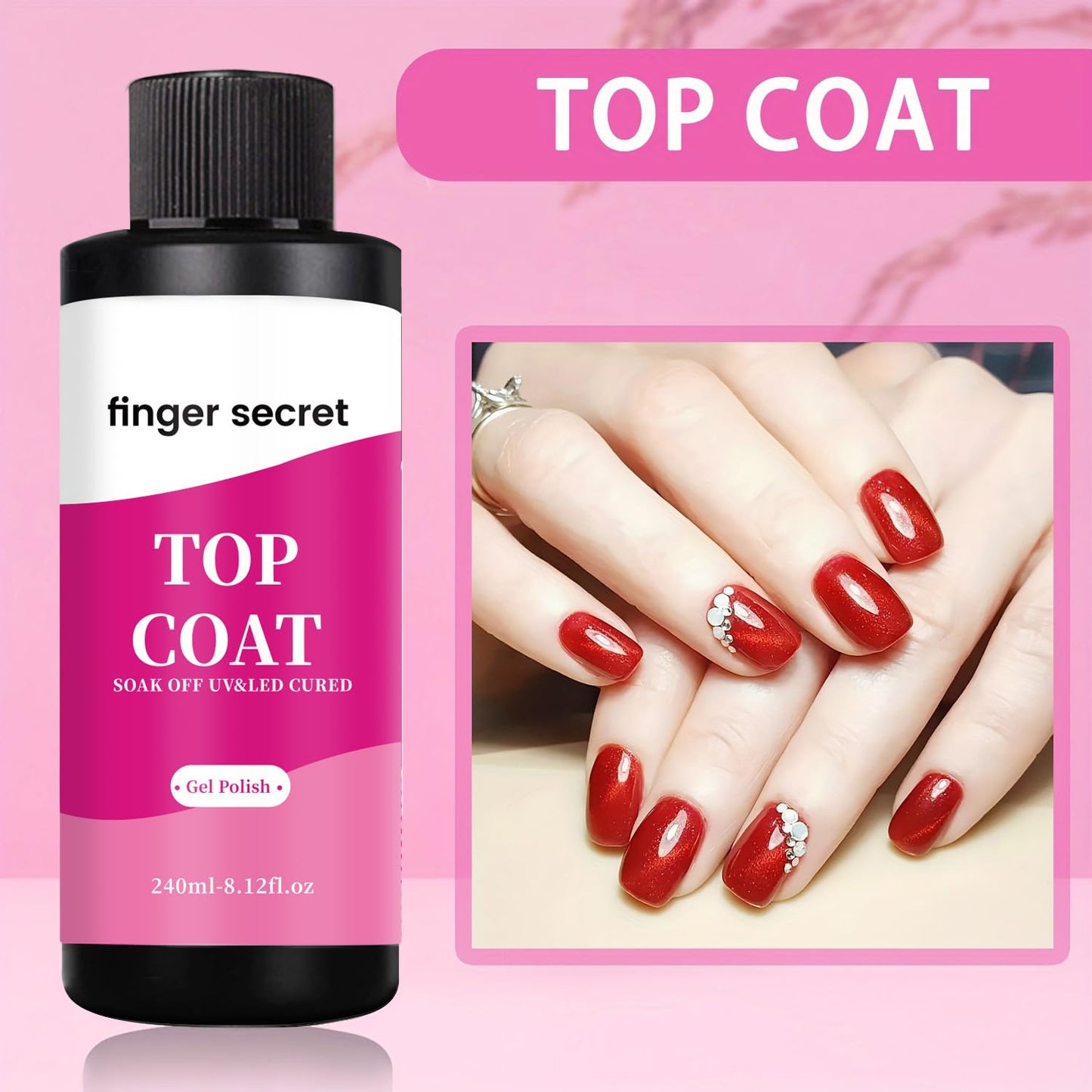 240ml/8loz Top Coat for Gel Nail Polish,Quick Dry Clear Nail Polish,Nail Supplies for DIY in Salon or Home Use.