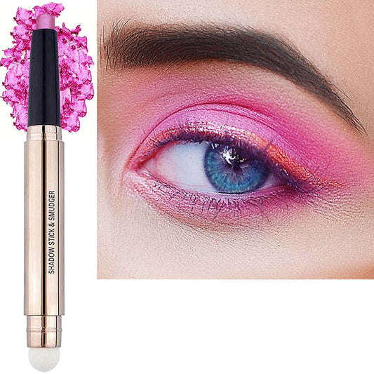 2 in 1 Eyeshadow Stick - Cream Smooth Shimmer Hot Pink Eyeshadow Pencil, Hypoallergenic Waterproof Long Lasting Multi-Dimensional Eye Shadow Highlighter Stick Makeup Eyeliner Pen (Shimmer #13)