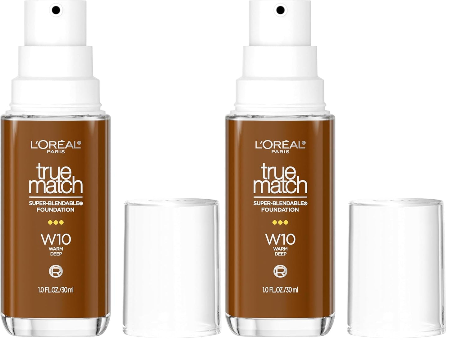 L’Oréal Paris True Match Super-Blendable Foundation, Medium Coverage Liquid Foundation Makeup with SPF 17, W10, Deep, 1 Fl Oz (Pack of 2)