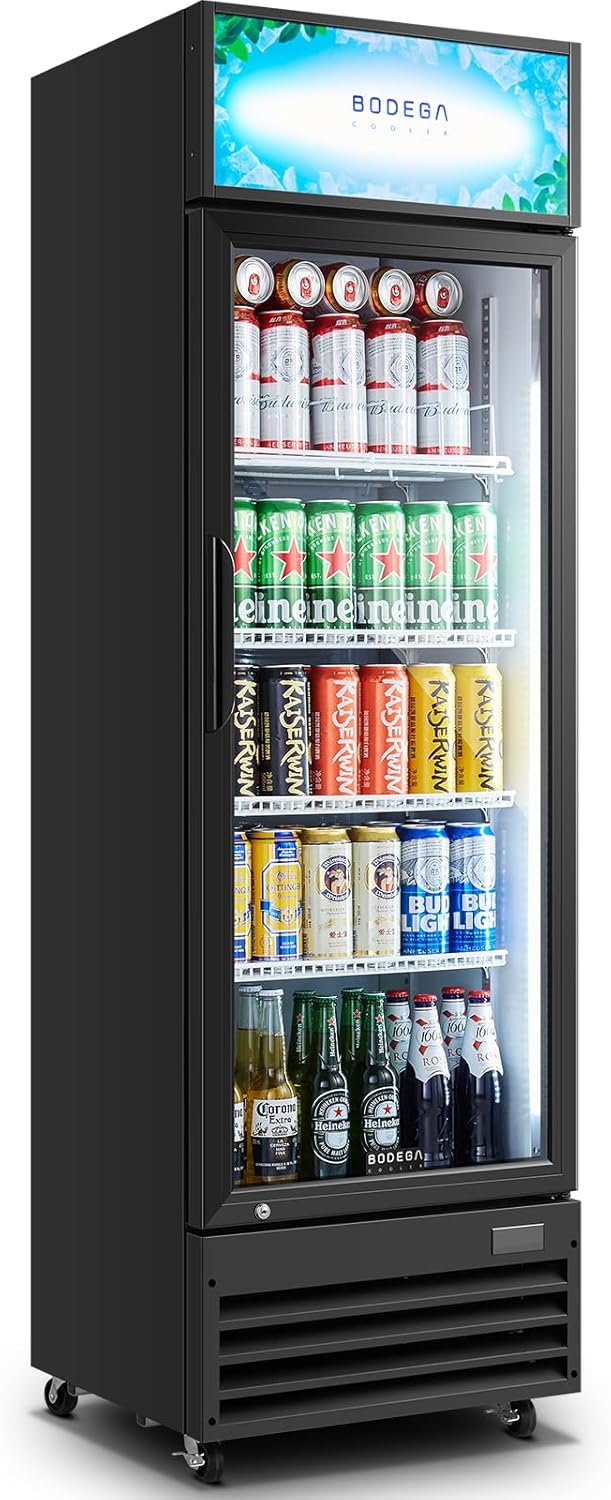 BODEGACOOLER Beverage Refrigerator and Cooler, Commercial Refrigerators with 4 shelves, Commercial Fridge with Soft LED Light. Merchandiser Refrigerators as Black Bar Cooler For Party, 9.0 Cu. Ft