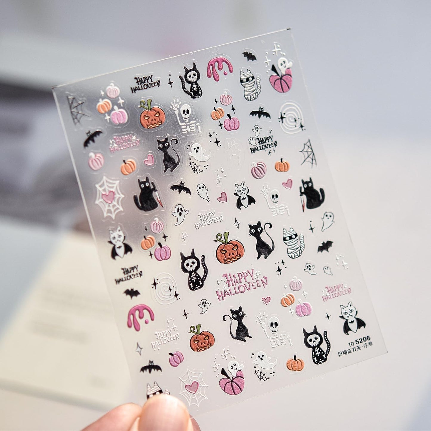 5D Embossed Halloween Nail Stickers Cute Cat Ghost Nail Art Stickers for Nail Designs Self Adhesive Halloween Pumpkin Mummy Nail Decals for Women Nails Supplies Decoration Accessores
