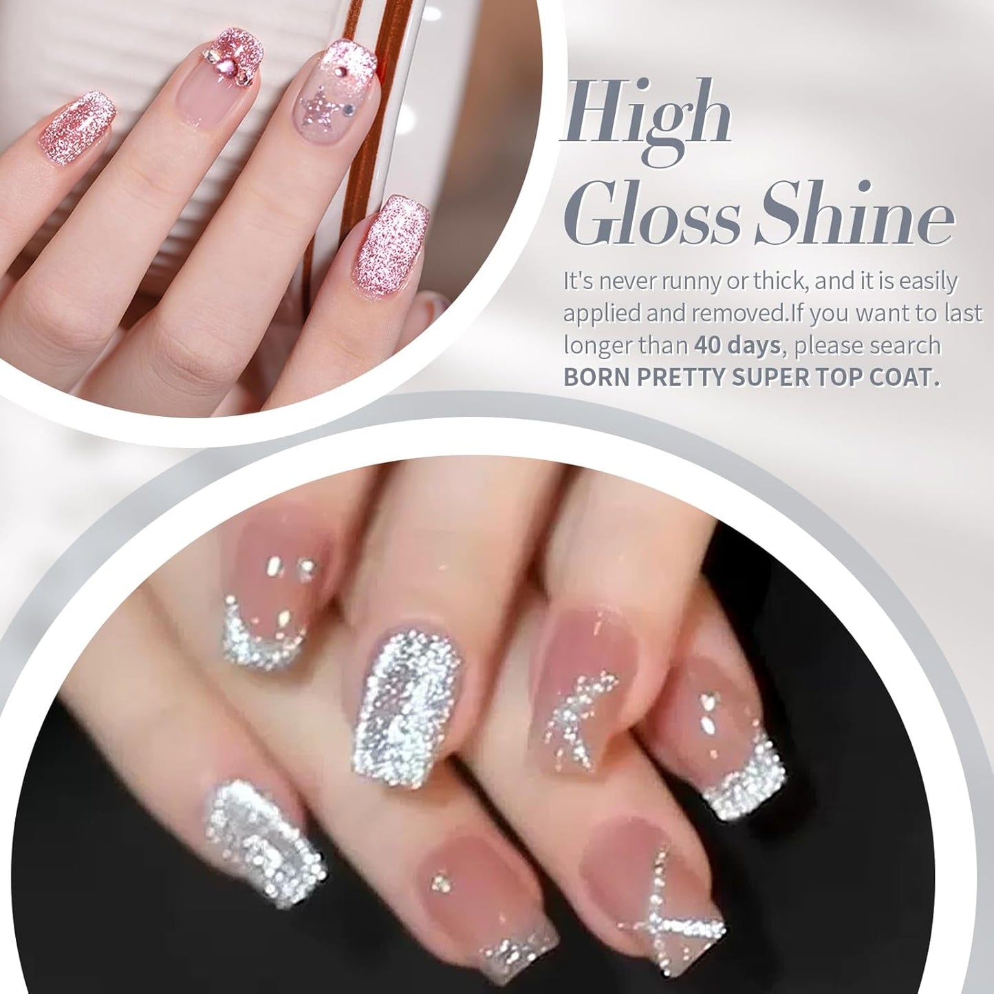 Born Pretty Magnetic Gel Polish Platinum Glitter Cat Magnetic Gel Nail Polish Silver Rose Gold Pink Red Purple Nail Salon DIY at Home