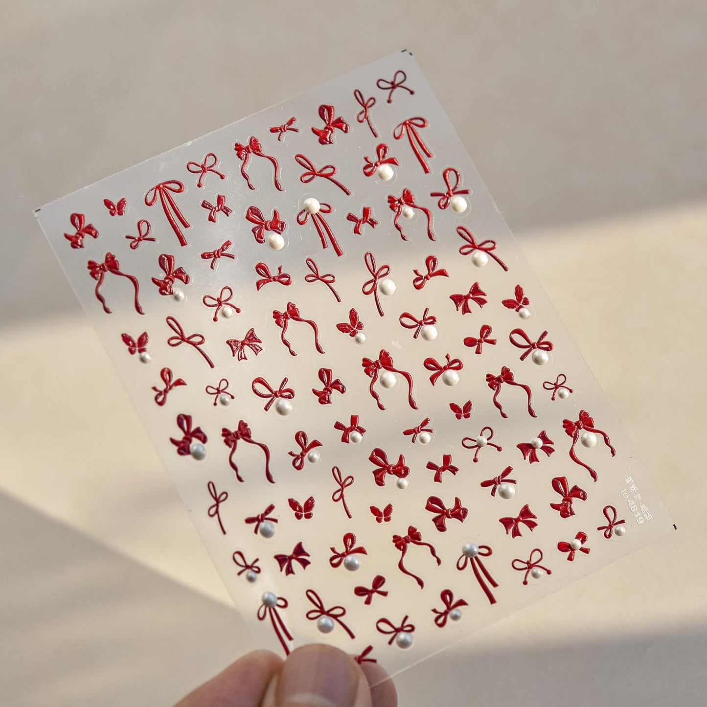 Bow Nail Art Stickers 5D Embossed Nail Decals Self Adhesive Red Nail Sticker for Nail Art Pearl Design for Women Girls Supplies Nail Art Decorations Accessories