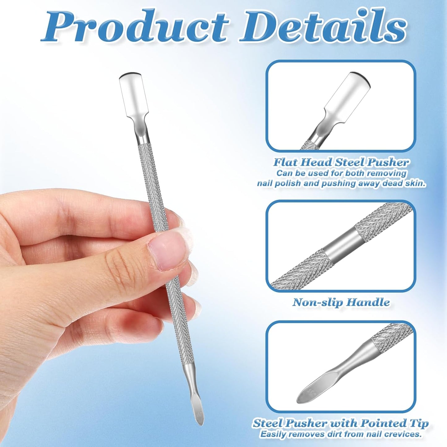 5 Pcs Dual Head Cuticle Pushers,Metal Cuticle Pusher and Scraper Stainless Steel Nail Scraper Nail Cleaner Tool Care Tool for Professional Salon & Home Manicure