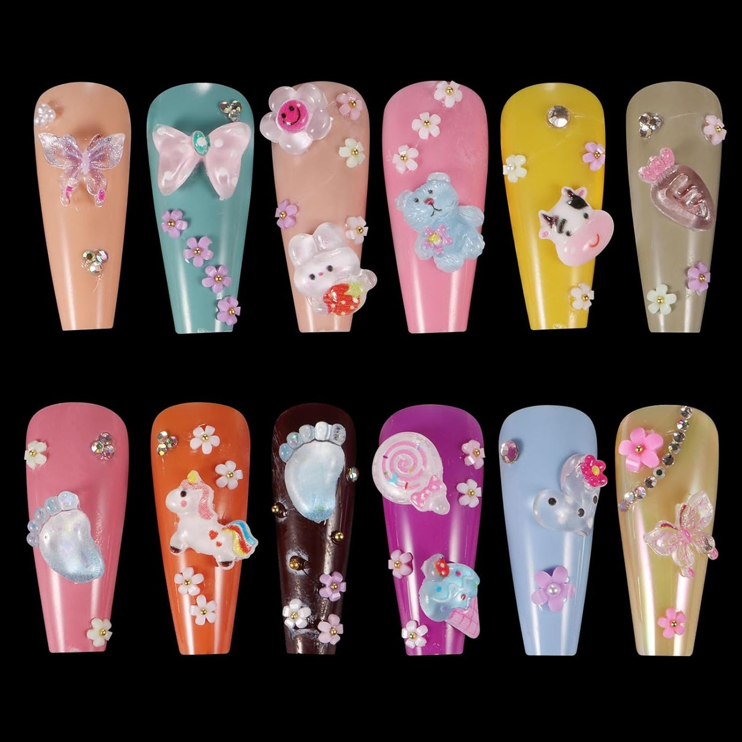 250pc 3D Nail Charms Set - Diverse Shapes & Colors for Acrylic Nails & DIY Crafts (#5)