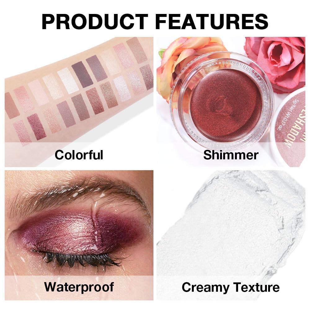 evpct Single Cream Eye Shadow Palette Pot Makeup for Older Women, Pearl White Sparkle Shimmer Glitter Metallic Monochrome Cream to Powder Eyeshadow Palette Eye Brightener, High Pigment Waterproof