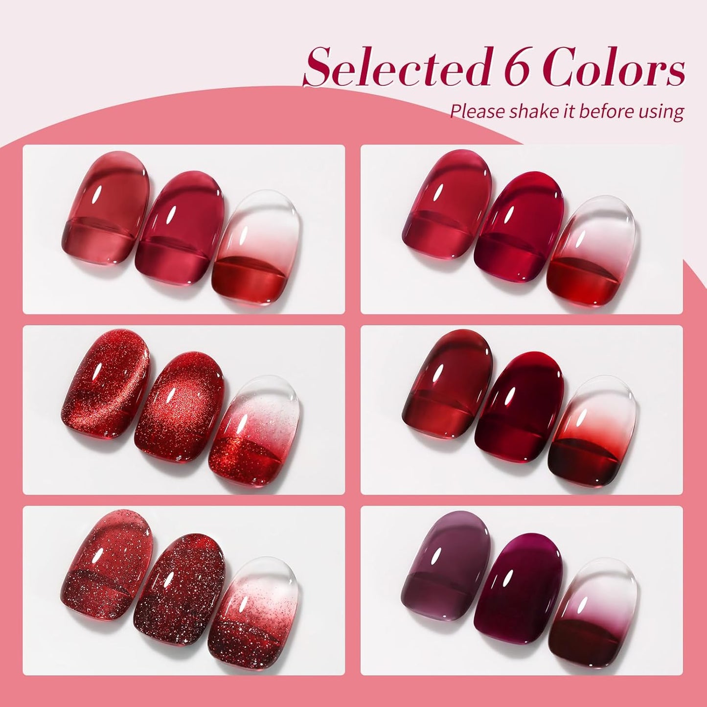 Born Pretty Jelly Burgundy Gel Nail Polish Ruby Red Glitter Cat Magnetic Eye Gel Nail Polish Fall Winter Blood Cherry Wine Red Gel Polish Glitter Soak Off Nail Art Salon Manicure Home Gift 7ml 6pcs