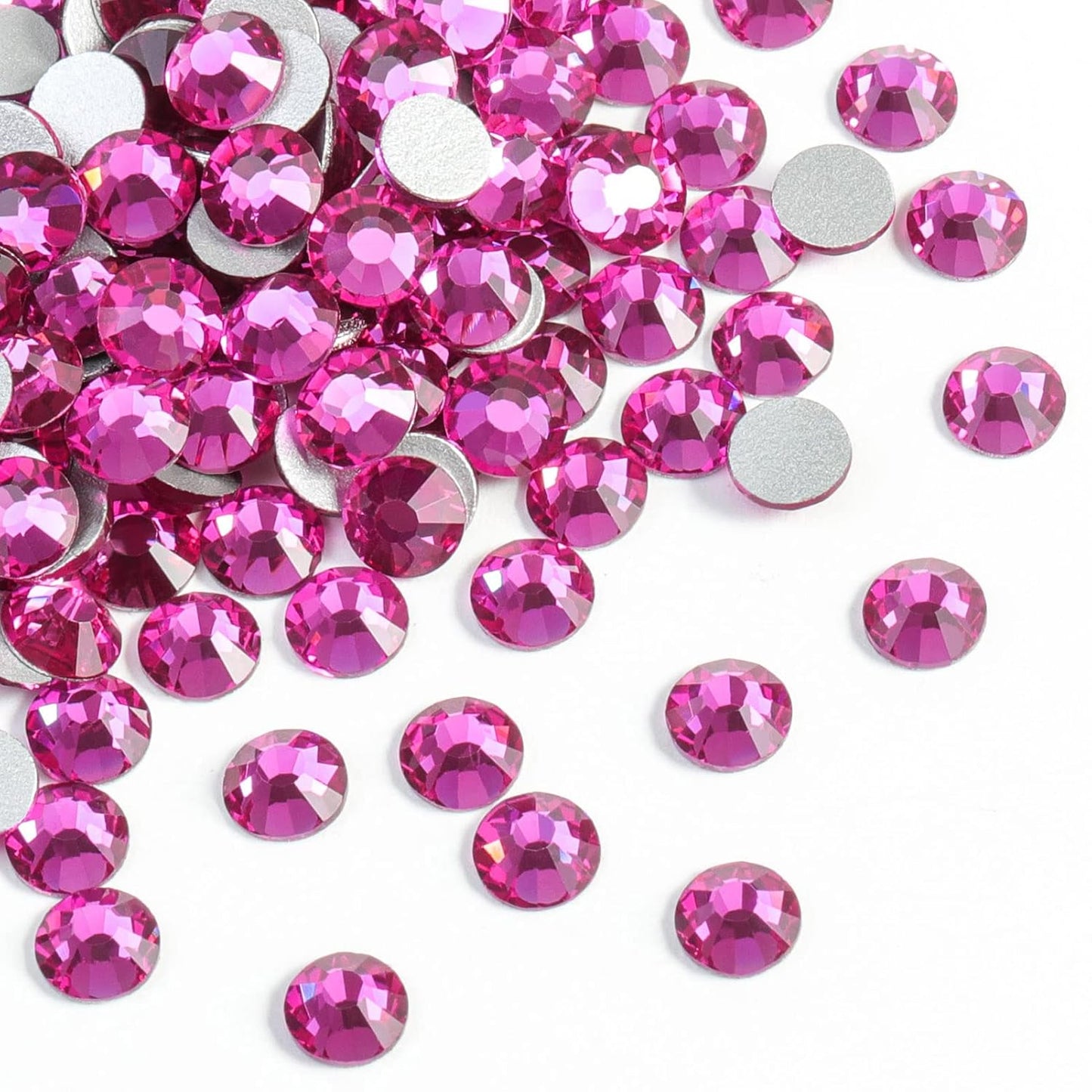 Beadsland 1440pcs Flat Back Crystal Rhinestones Round Gems for Nail Art and Craft Glue Fix, Fuchsia,SS16,3.8-4.0mm