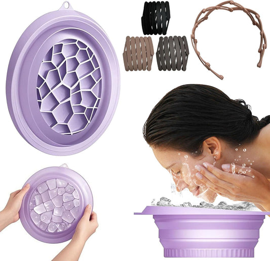 Facial Ice Bath Bowl with Built-In Ice Tray – Collapsible Cold Plunge Bowl, Portable Face Ice Therapy for Puffiness Reduction & Glowing Skin (Purple)