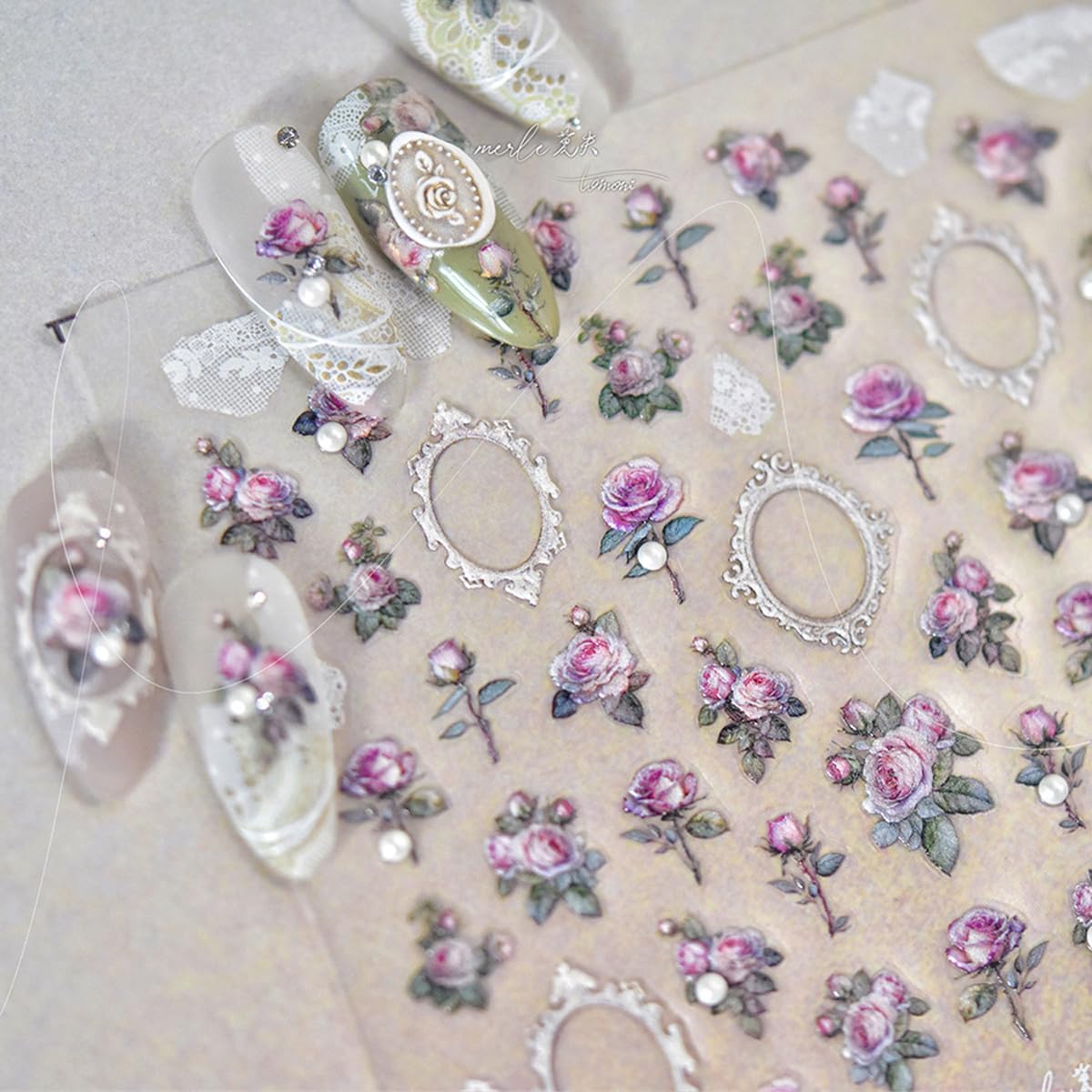 5D Embossed Flower Nail Stickers Pink Rose Nail Art Floral Nail Decals Cute Stickers for Nails Designs Self Adhesive Nail Art Supplies & Decorations for Women Girls 1 Sheet