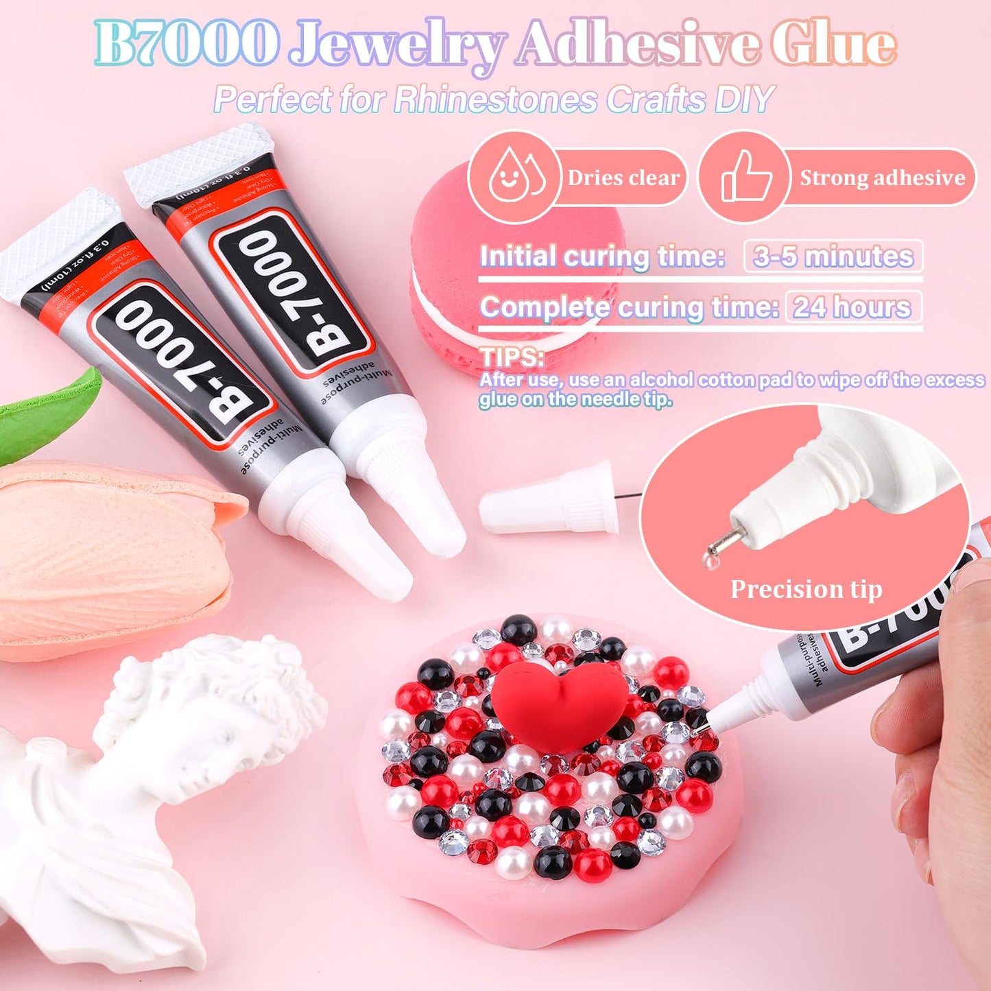 9000Pcs Flatback Pearls and Rhinestones for Crafting, Red White Black Mixed Size 3-8mm Resin Rhinestones and Half Pearls for Bedazzling, Nail Art and Decoration with 3pcs B7000 Jewelry Glue