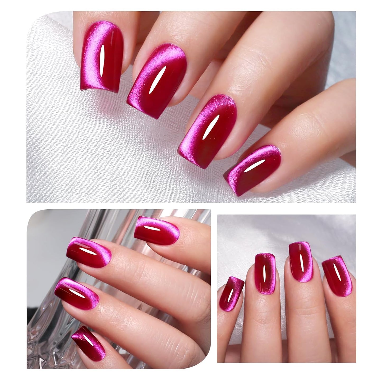 Imtiti Hot Pink Cat Eye Gel Nail Polish, Moonlight Rose Pink Holographic Cat Eyes Glitter Magnetic UV Soak Off Gel Polish with Magnetic Stick 1Pcs (0.34 Fl Oz-945)