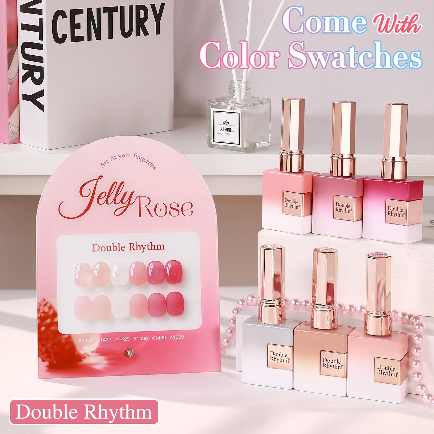 Double Rhythm 6 Pcs 15 ML Gel Polish Set Same Color Same Bottle Soak Off Gel Polish Kit Nail Art Manicure Salon DIY at Home for Women (Milky White Jelly Pink Nude Peach-T6-24)