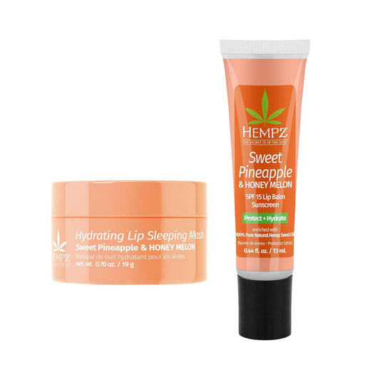 Hempz Hydrating Lip Sleeping Mask - Sweet Pineapple & Honey Melon (.70 Oz.) | Overnight Hydrating Lip Balm with Sweet Pineapple & Honey Melon Herbal Lip Sunscreen .15 oz. SPF 15