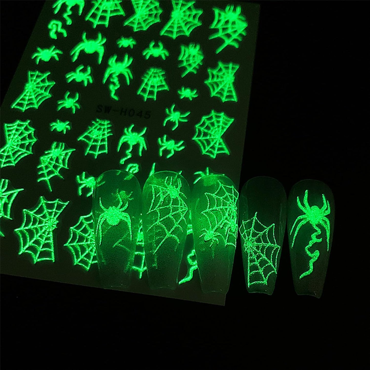 Halloween Nail Stickers for Nail Art Noctilucent Cute Ghost Skeleton Spider Web 3D Self-Adhesive Nail Decals Nail Art Supplies Nails Design Manicure Stickers for Nails DIY Decoration 4 Sheets