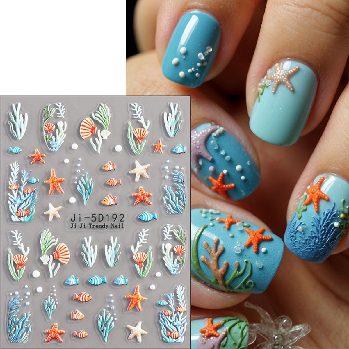 Flower Nail Stickers Summer Nail Decals Shell Nail Stickers for Nails Art Colorful Starfish Sea Turtles Corals Fish Design Ocean Nails Art Sticker for Women Decor Manicure Supplies 3 Sheet